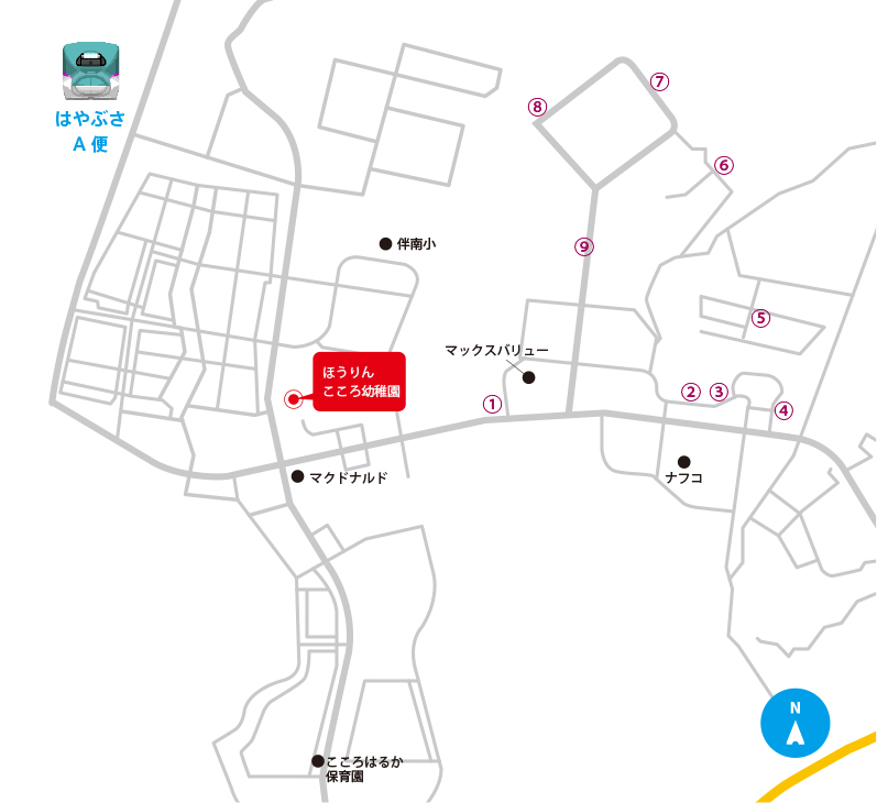 ほうりんこころ幼稚園 バス路線図